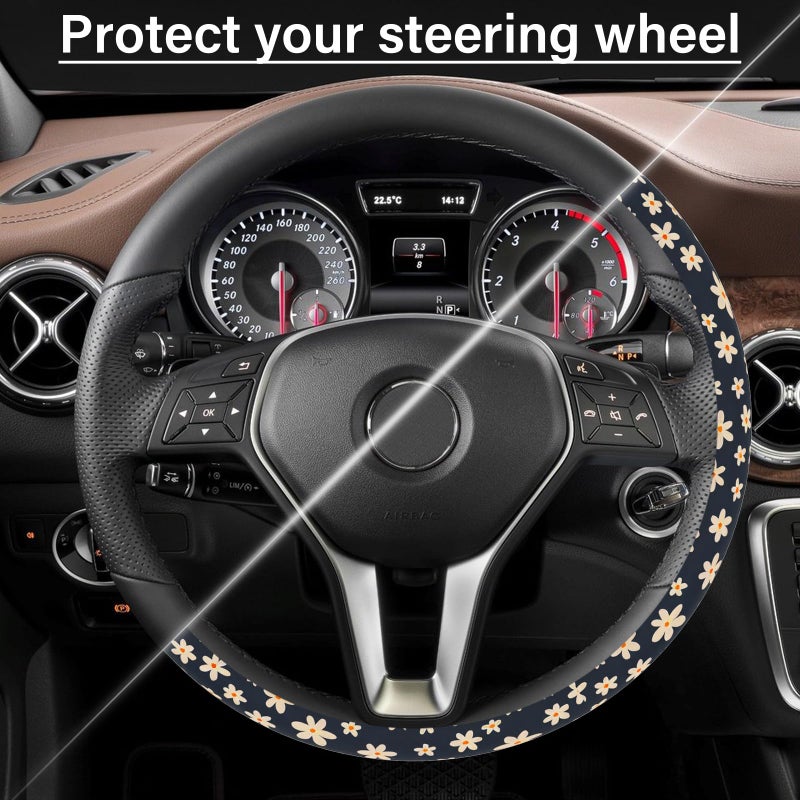 Pcnjozx Floral Steering Wheel Cover  Daisy Steering Wheel Cover for Women Men  Cute Steering Wheel Protector  Car Accessories  Universal 14"" 02/2-15"" Fit Auto  Suvs - Image 5